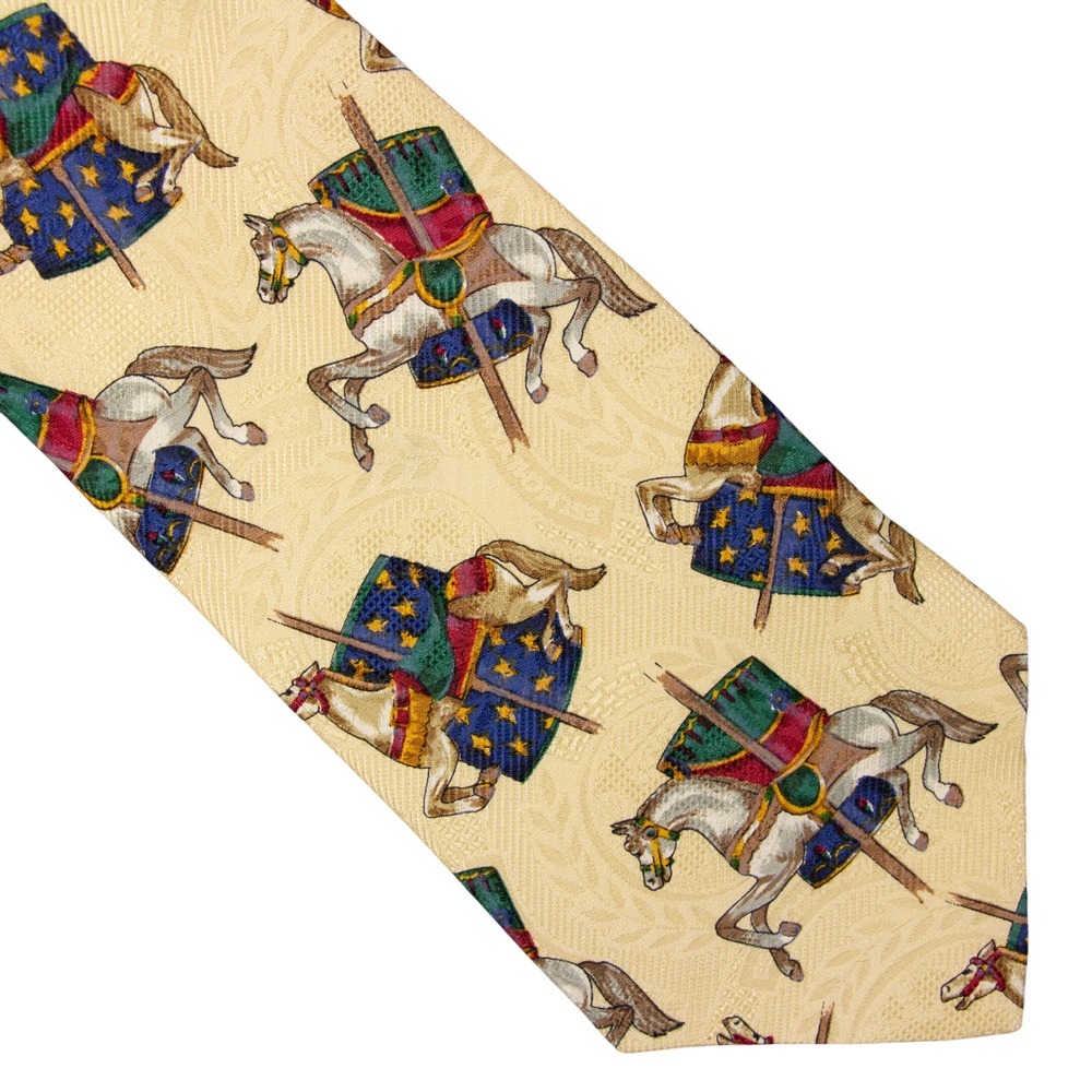 Tommy Hilfiger Mens Carousel Horse Novelty Tie Yellow 100% Italian Silk Vintage